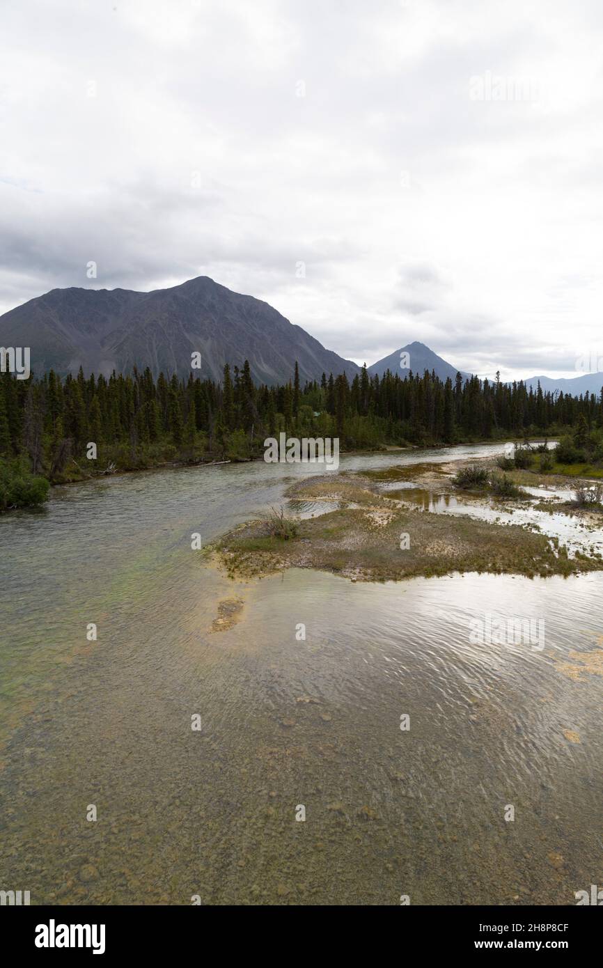 Landscape around the Kathleen River in the Yukon, Canada. The waterway flows through Kluane National Park and Reserve Stock Photo