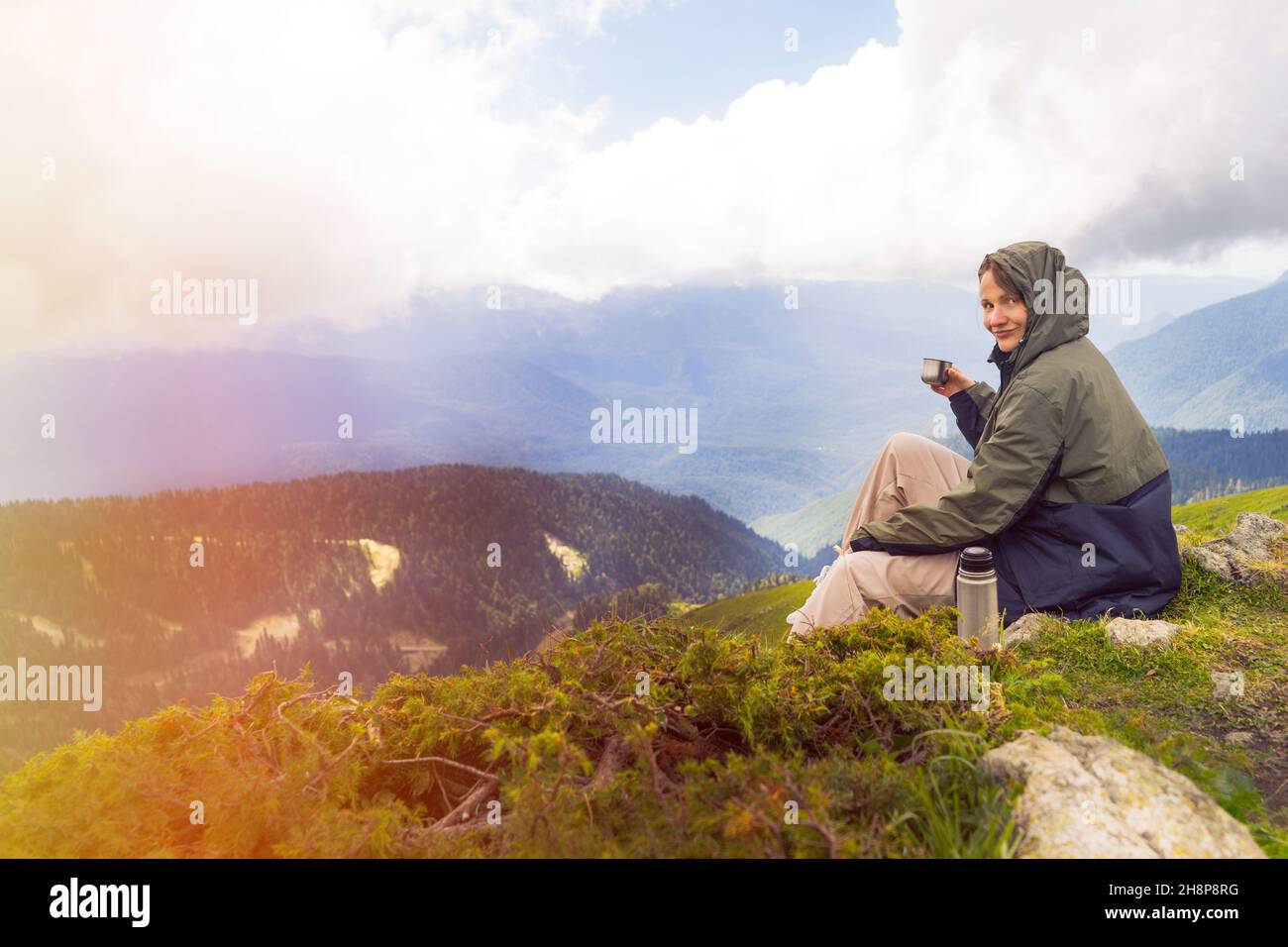 Hiker backpack relaxing on top hi-res stock photography and images - Alamy