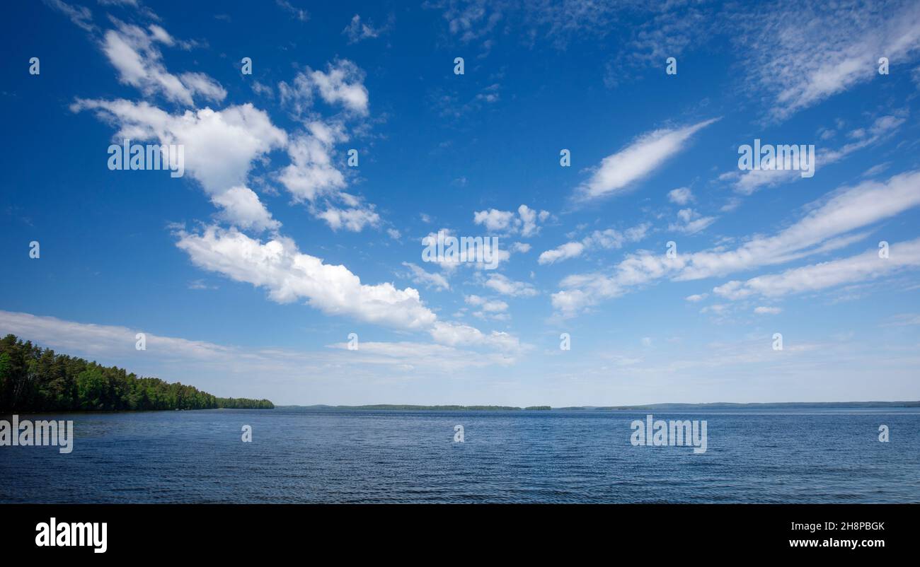 View of Lake Pohjois-Konnevesi at sunny Summer day , Finland Stock Photo