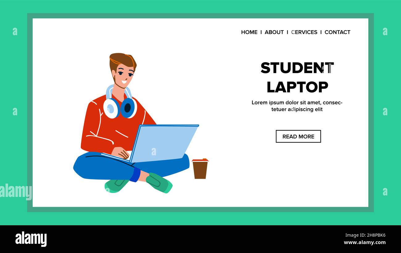 Boy Student Laptop Using For Education Vector Stock Vector Image & Art ...