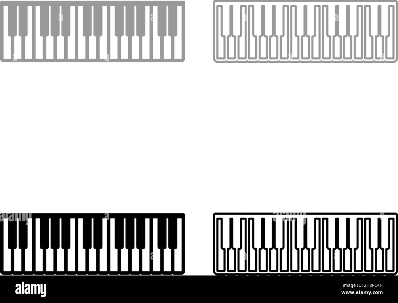 Pianino music keys ivory synthesizer set icon grey black color vector illustration image simple flat style solid fill outline contour line thin Stock Vector