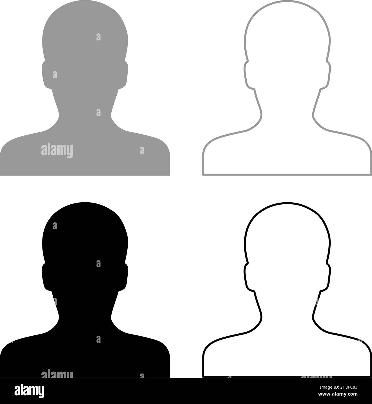 Avatar man face silhouette User sign Person profile picture male set icon grey black color vector illustration image simple flat style solid fill Stock Vector