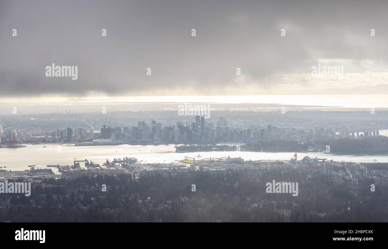 Aerial View of modern Downtown City during a sunny and cloudy day Stock ...