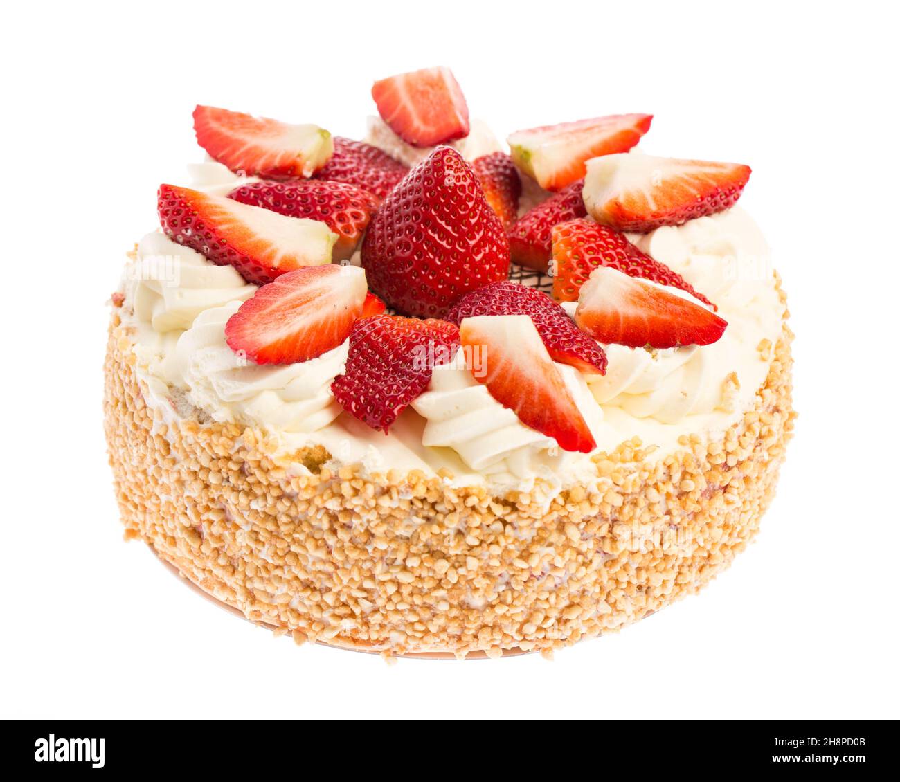 Summer strawberry cake on white background Strawberry cake, fruit cake, strawberries, pie, pot pie, fruit, red, cream, cakes, white, fruit cake Stock Photo