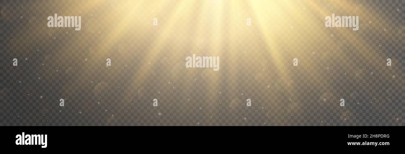 Sun lights effect. Light rays wide banner. Warm realistic sunlight ...