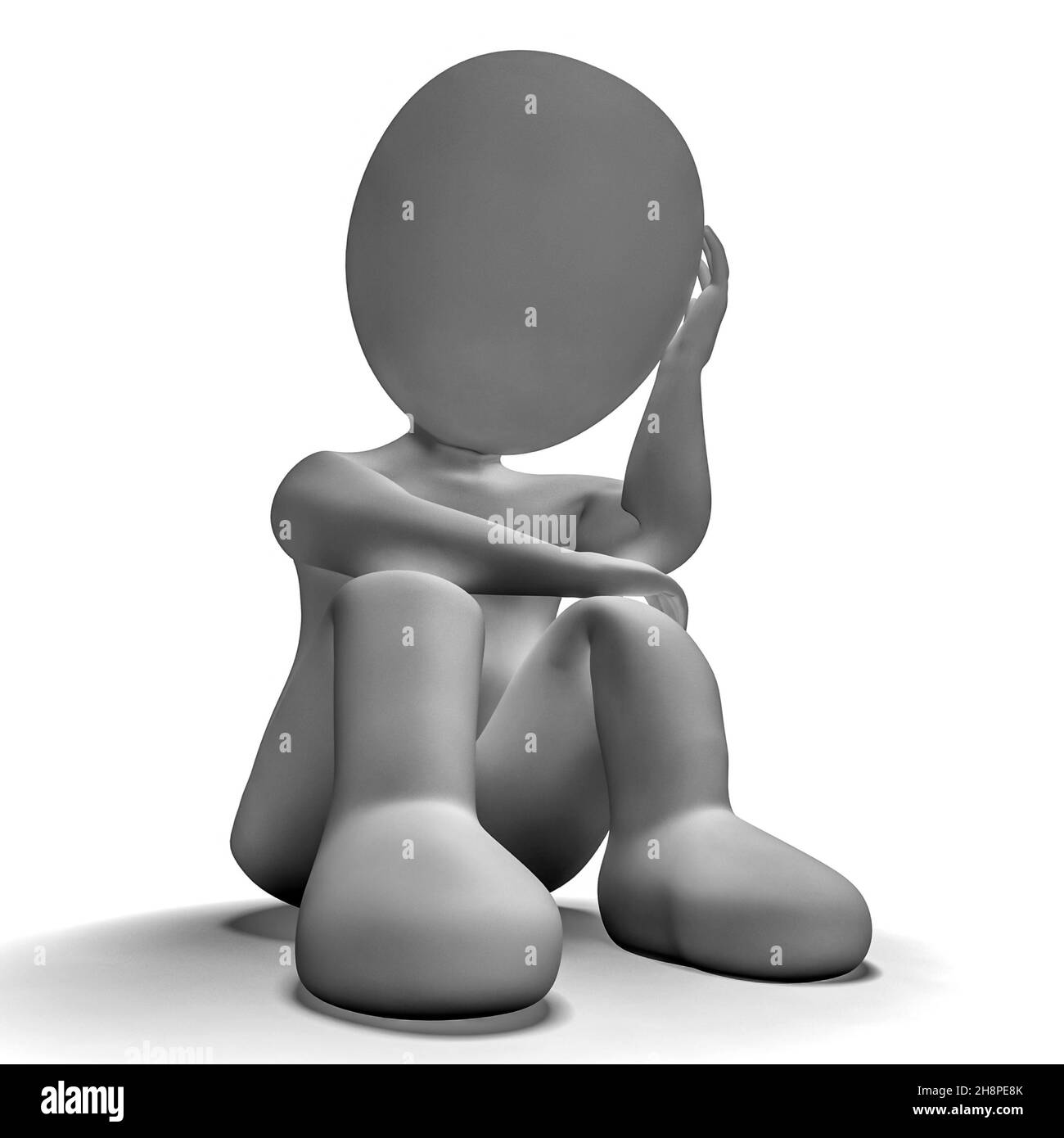 Depressed 3d man sitting over white background. Stock Photo