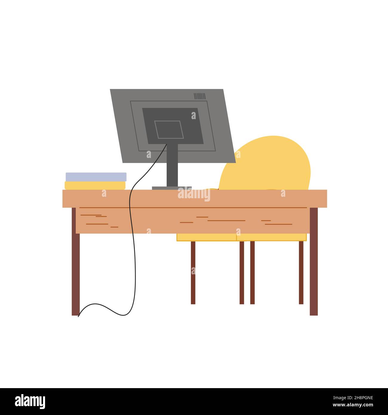 Flat cartoon computer monitor on work desk,electronic equipment ...