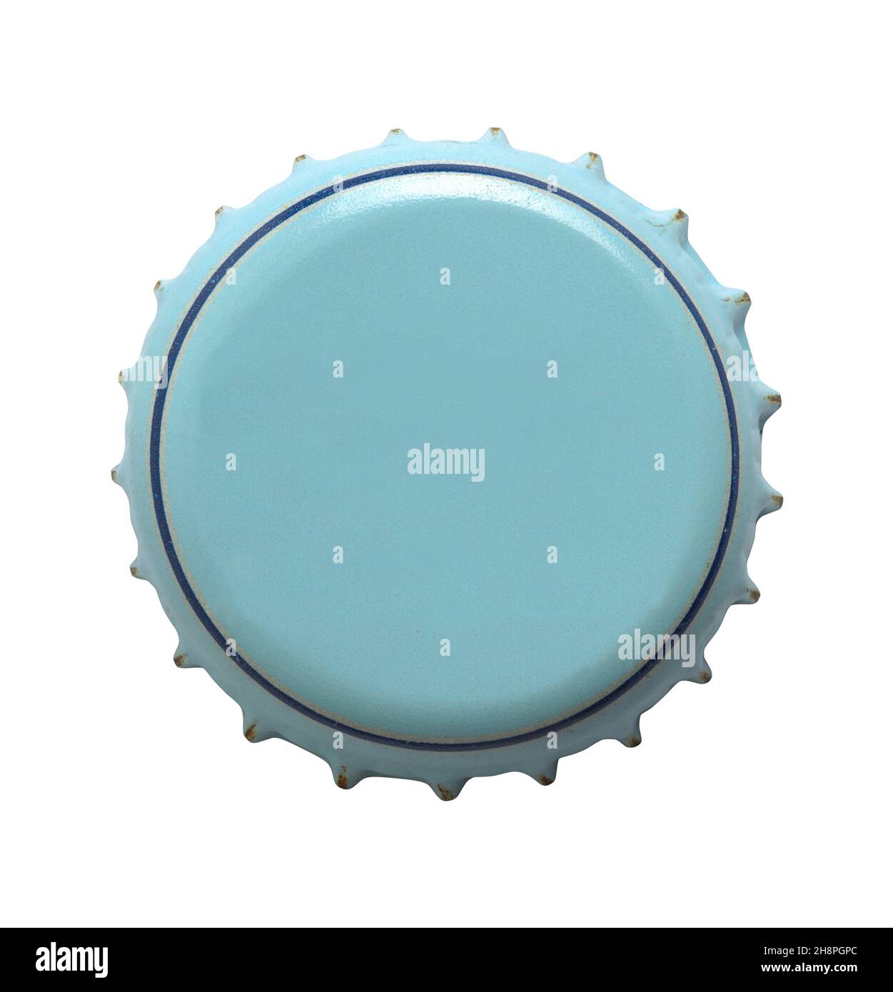 Old Blue Bottle Cap with Copy Space Cut Out on White. Stock Photo