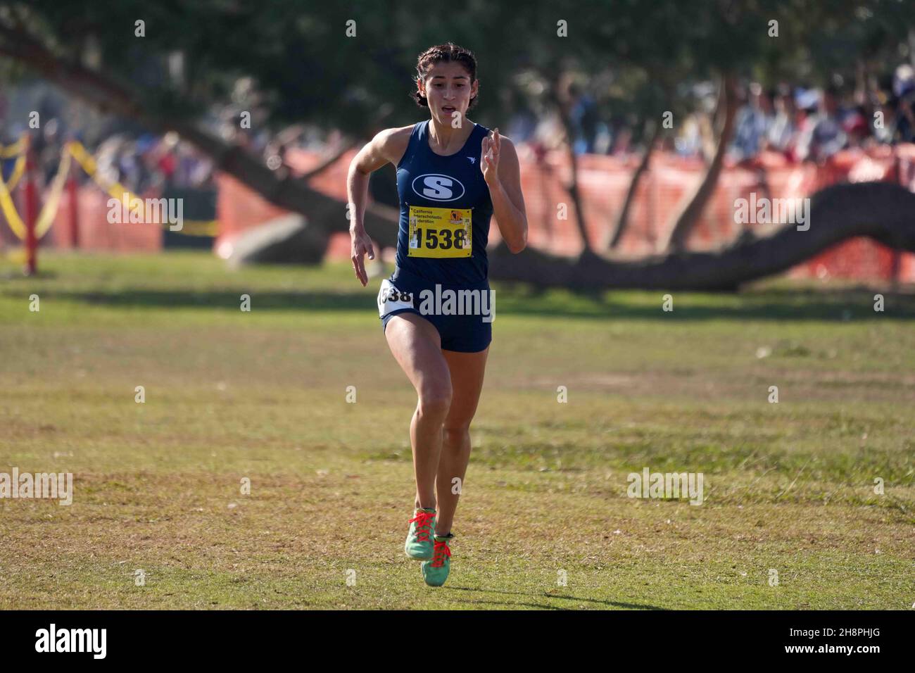 Isabella Duarte (1538) of Saugus places fourth in the girls Division I race in 17:34.9 during the CIF State Cross Country Championships at Woodward Park, Saturday, Nov. 27, 2021, in Fresno, Calif. Stock Photo