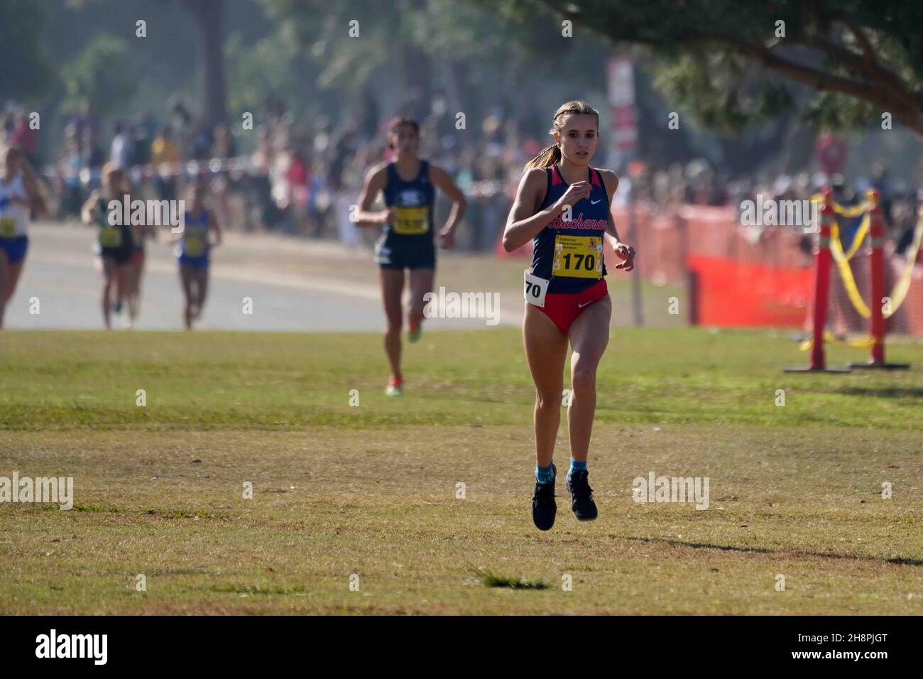 Sydney Sundgren (170) of Buchanan-CS places third in the girls Division I race in 17:30.4 during the CIF State Cross Country Championships at Woodward Park, Saturday, Nov. 27, 2021, in Fresno, Calif. Stock Photo