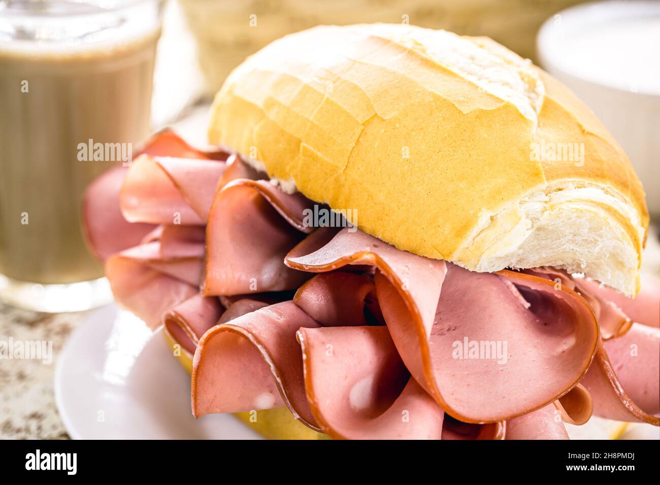 Traditional mortadella sandwich, pork served in bakeries in Brazil