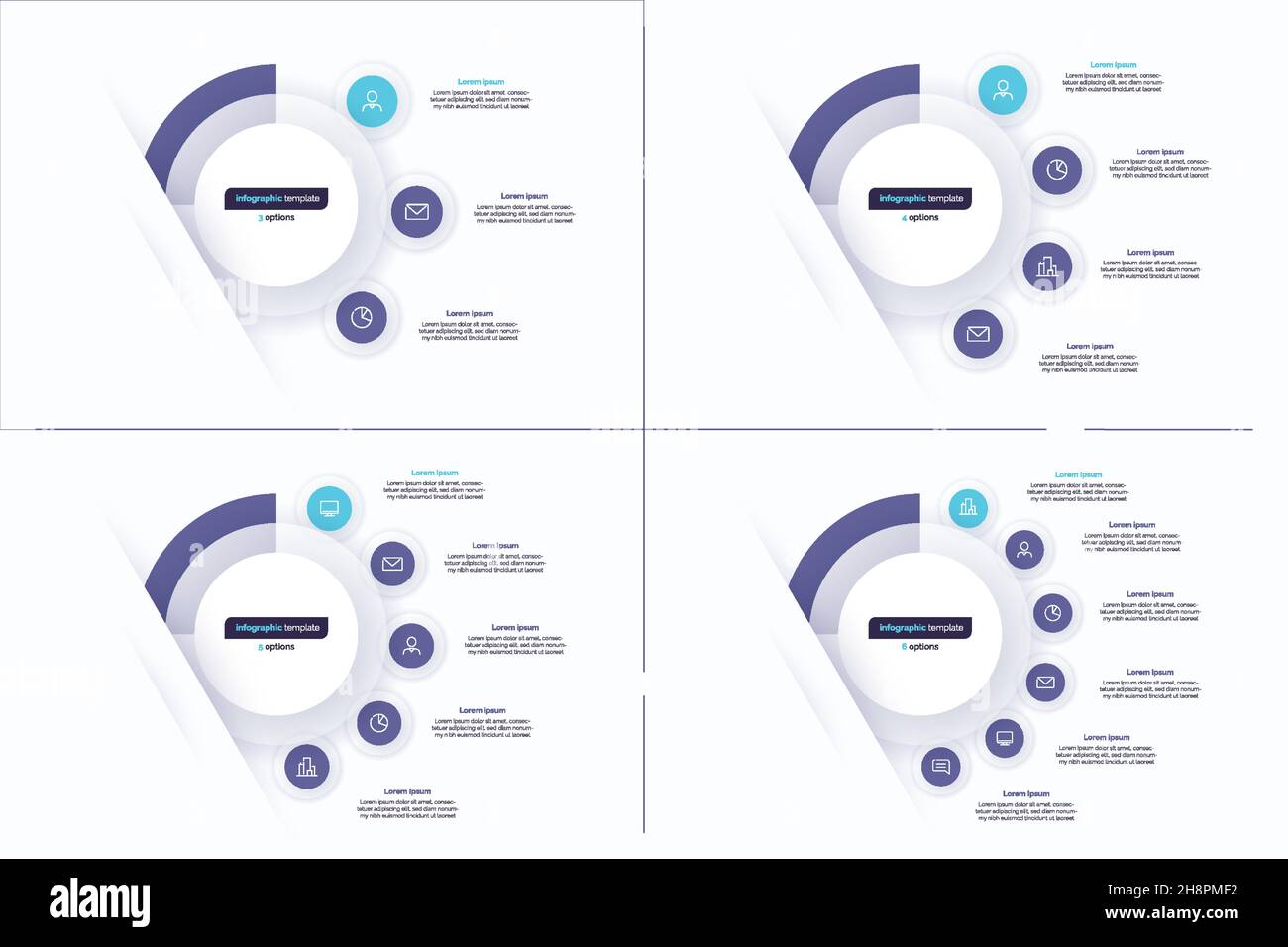 Set of circle infographic design vector templates. 3 4 5 6 options ...