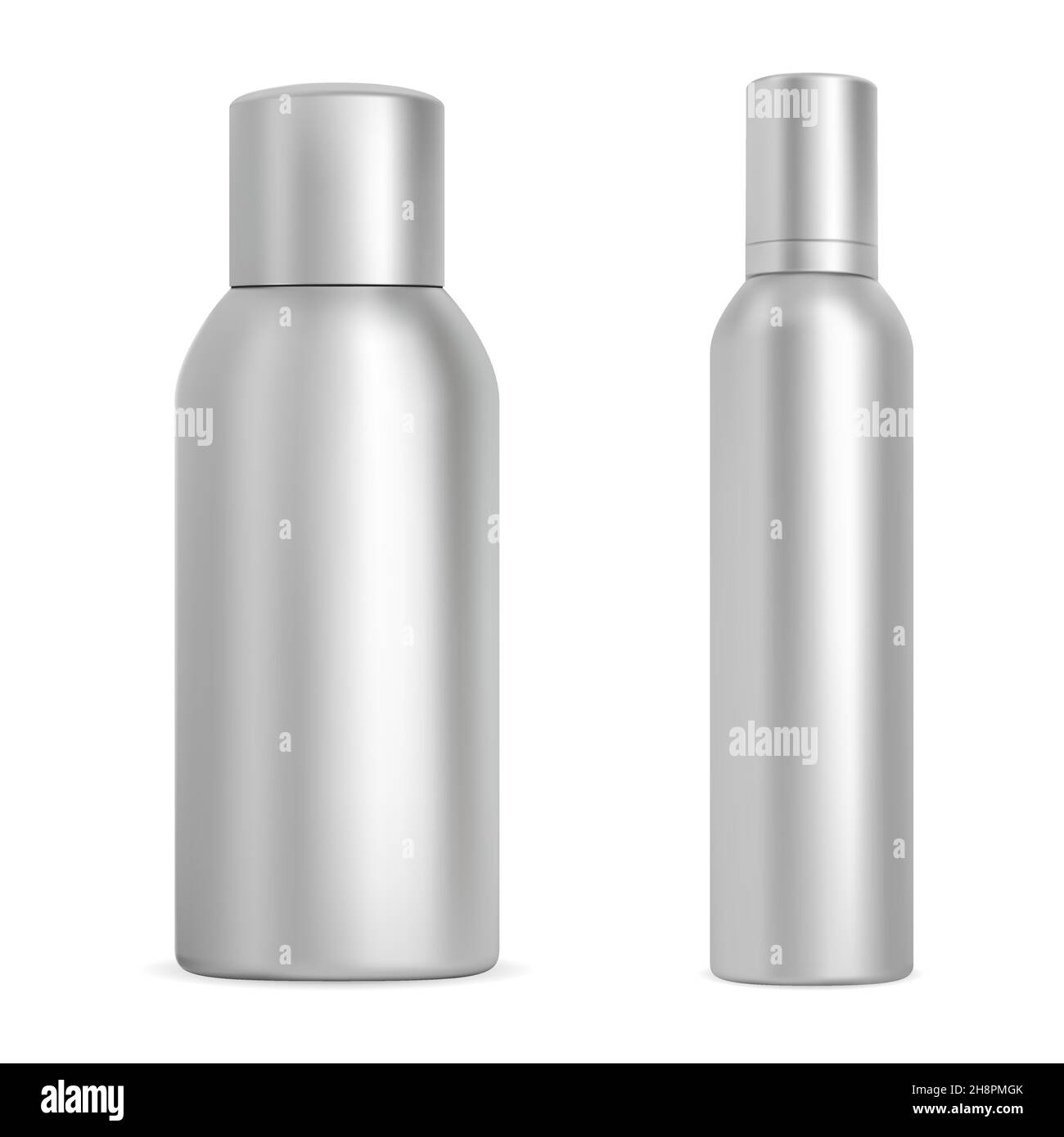 Aerosol spray bottle mockup. Deodorant can cylinder blank. Aluminium aerosol freshener bottle blank, realistic template. Refresher sprayer tube, antip Stock Vector