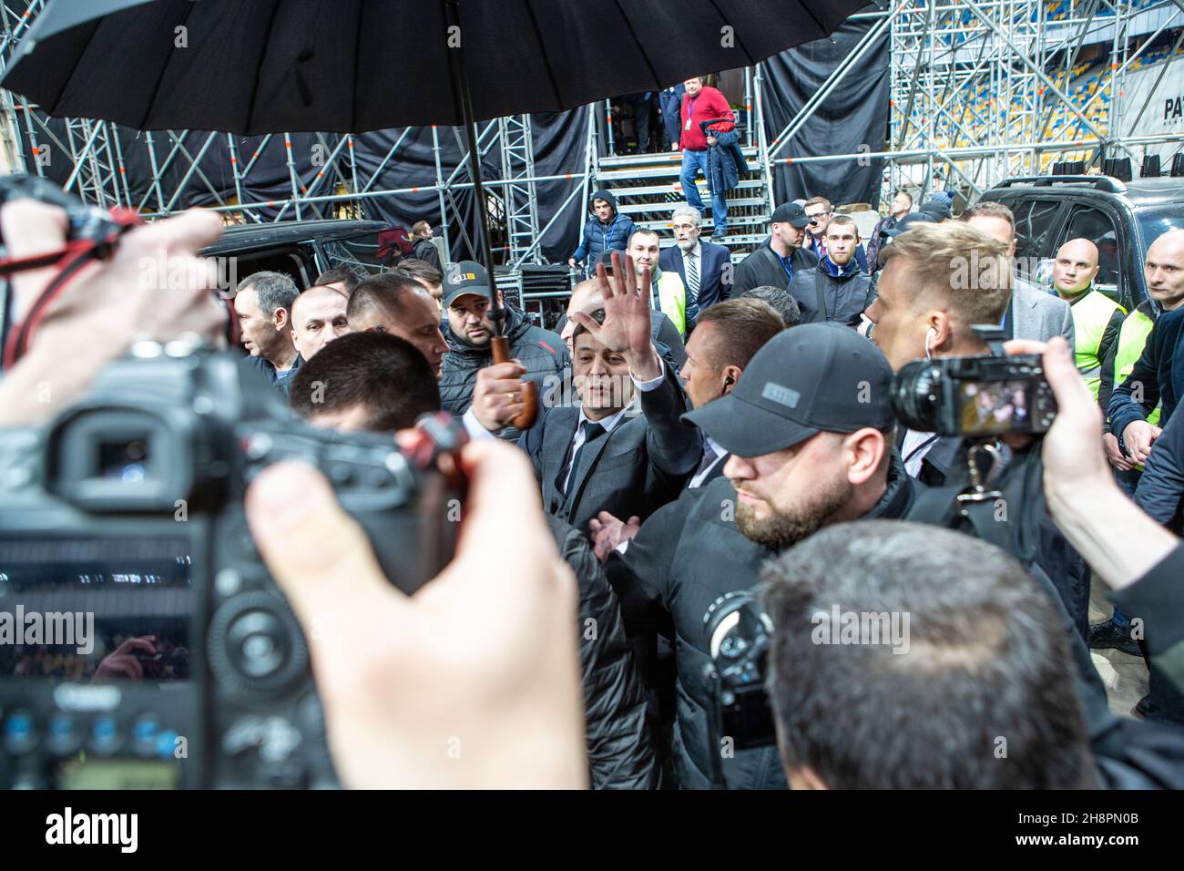 Kiev, Ukraine April 19, 2019: Debates at Olympic Stadium between President of Ukraine and Presidential Candidate Petro Poroshenko and Presidential Can Stock Photo