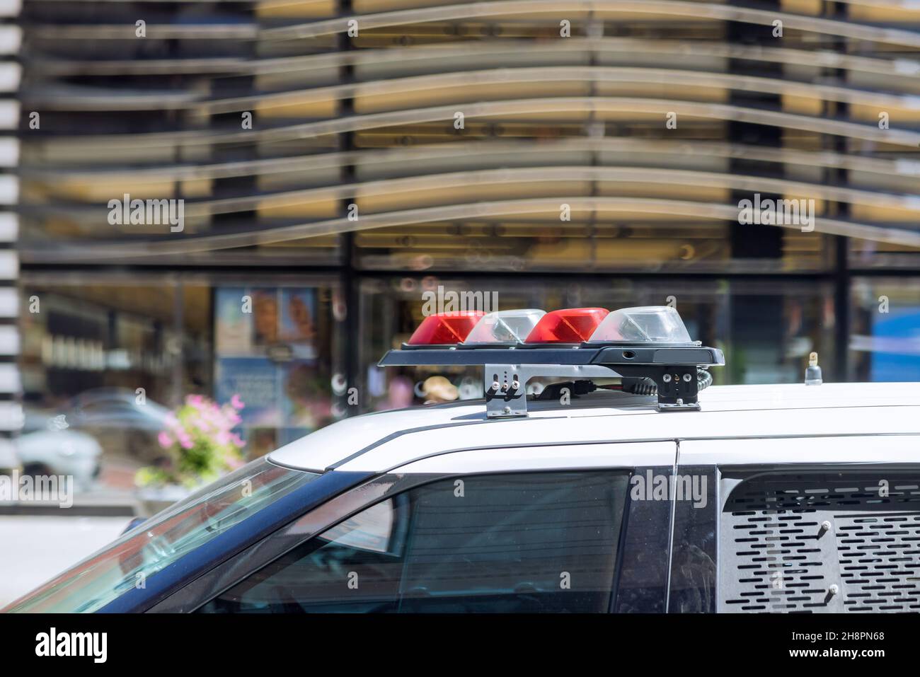 New York NYPD Police car with sirens at day on street Stock Photo