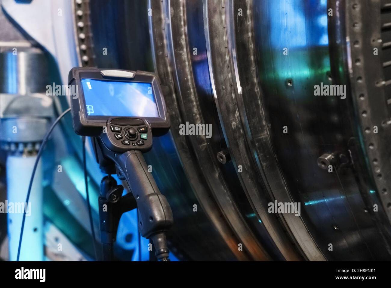 Industrial video endoscope for monitoring the internal state of gas turbine plants. Inspection