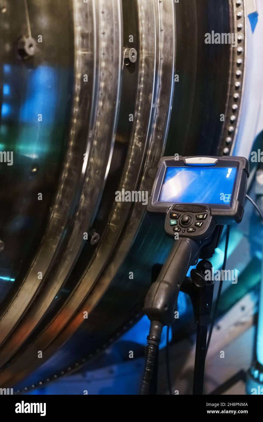 Industrial video endoscope for monitoring the internal state of gas turbine plants. Inspection