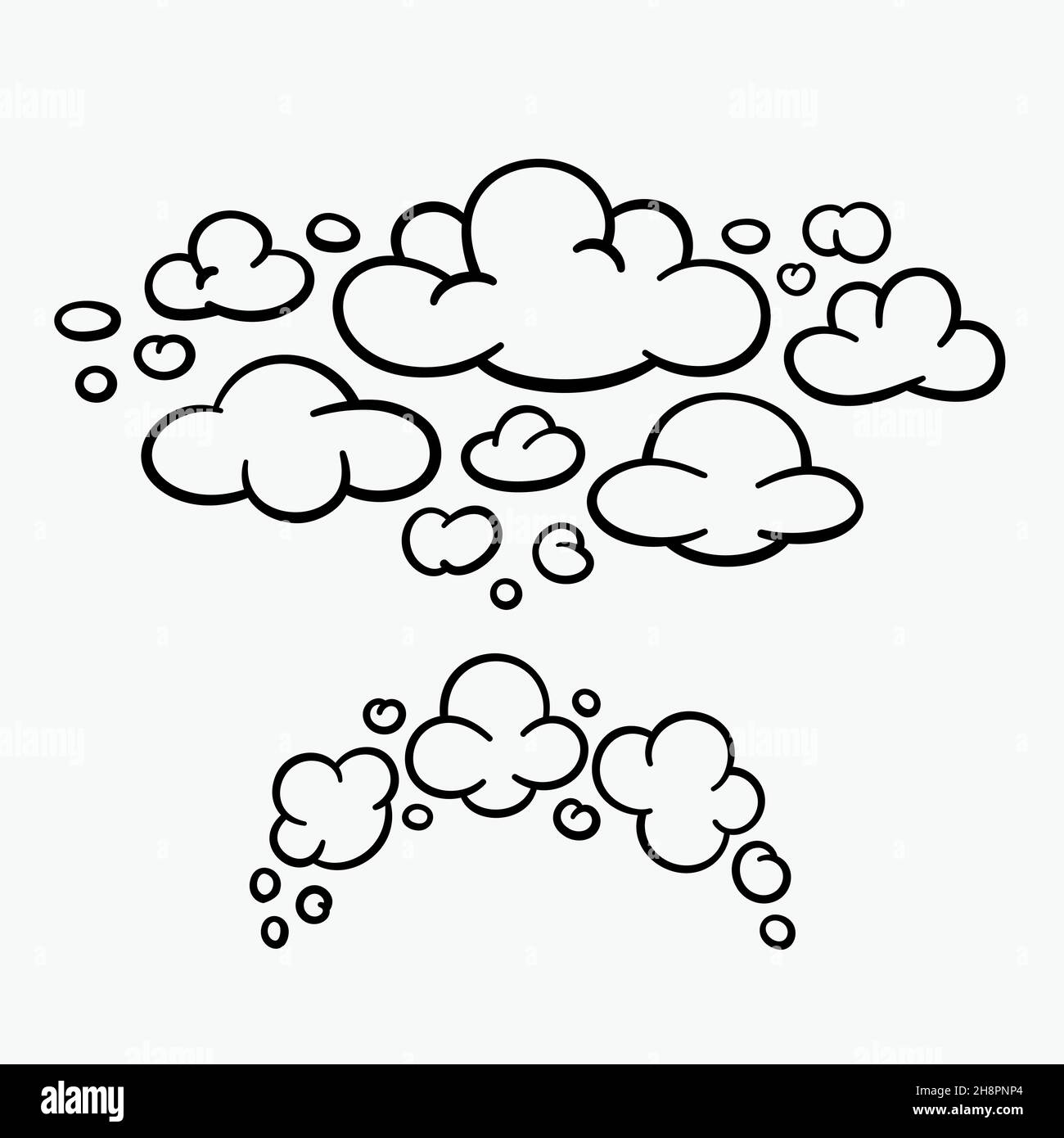 Comic clouds, cartoon vector clouds in line style isolated on light background. Stock Vector