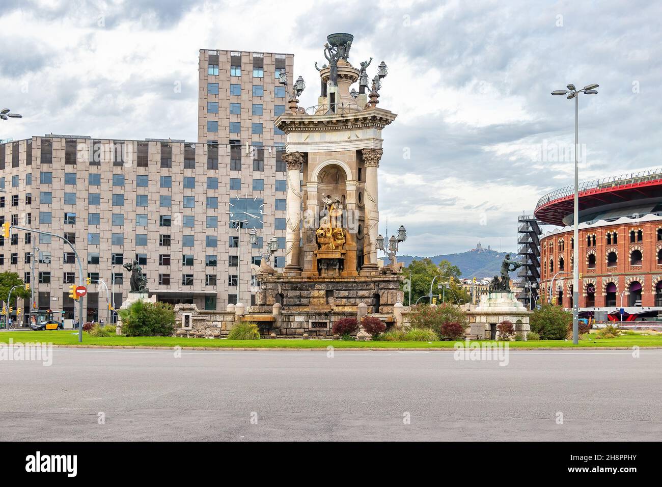 View of Spain square in Barcelona (Plaça d'Espanya) , Catalonia, Spain Stock Photo