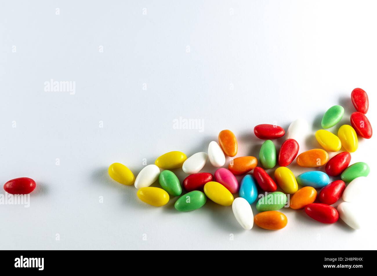 Colorful Easter eggs in the lower right corner on a light background Stock Photo