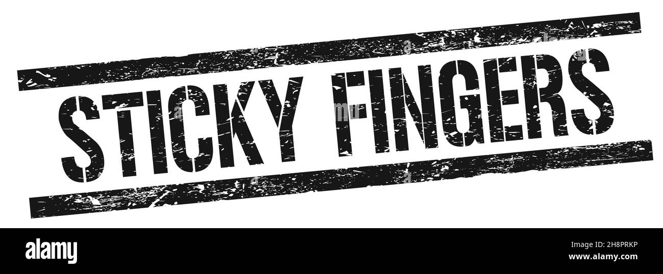STICKY FINGERS text on black grungy rectangle stamp sign Stock Photo