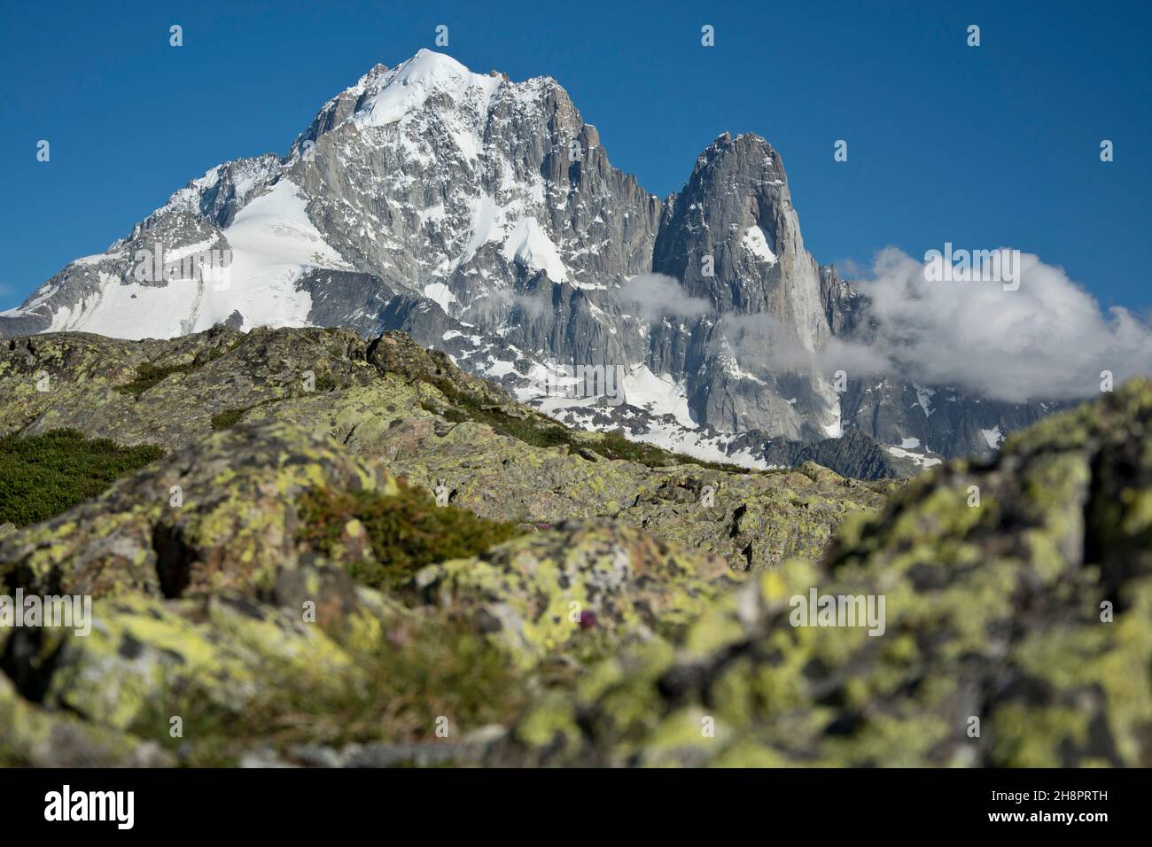 Blick auf Les Drus im Mont-Blanc-Massiv Stock Photo