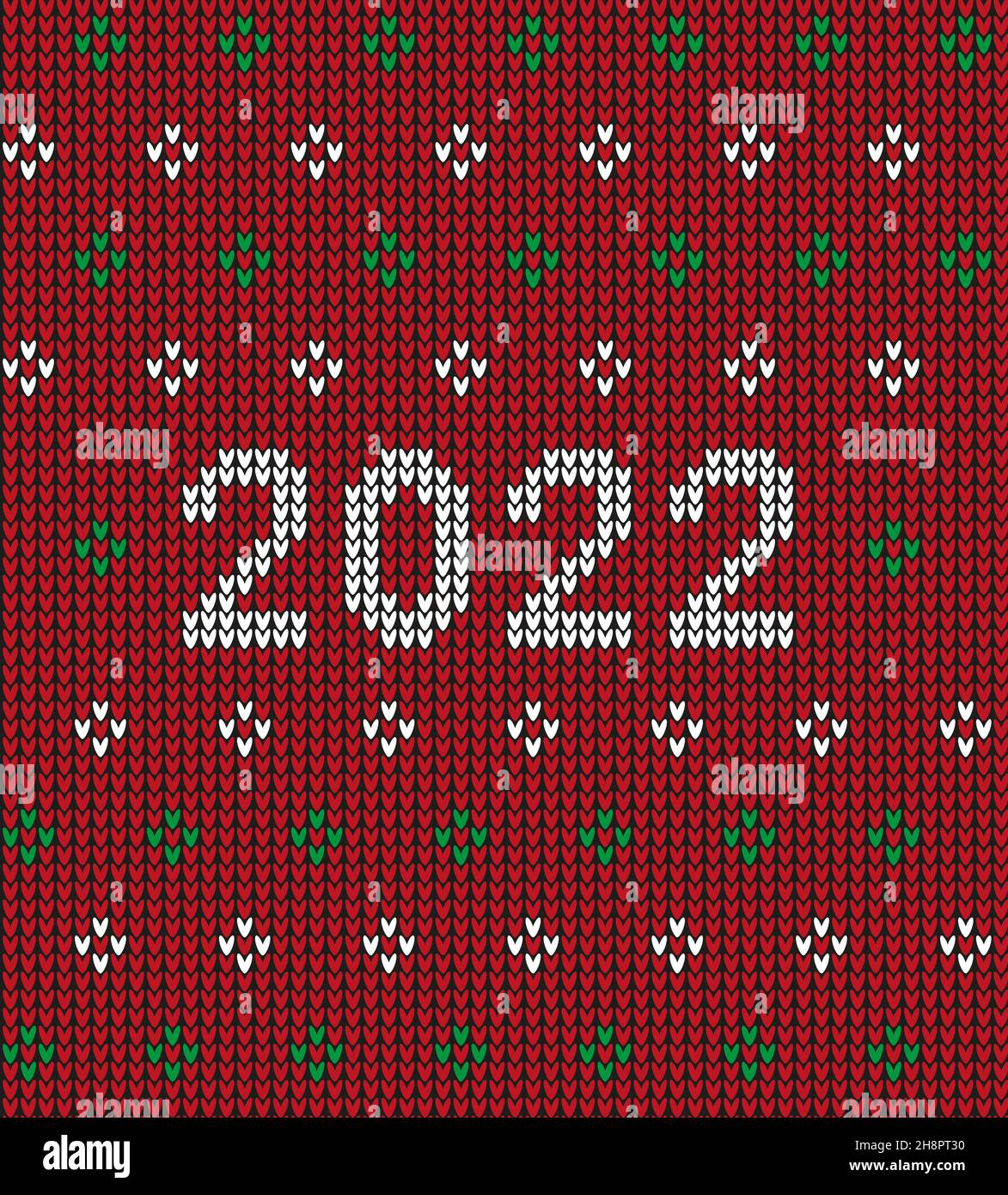 New Year Seamless Knitted Pattern with number 2022. Knitting Sweater
