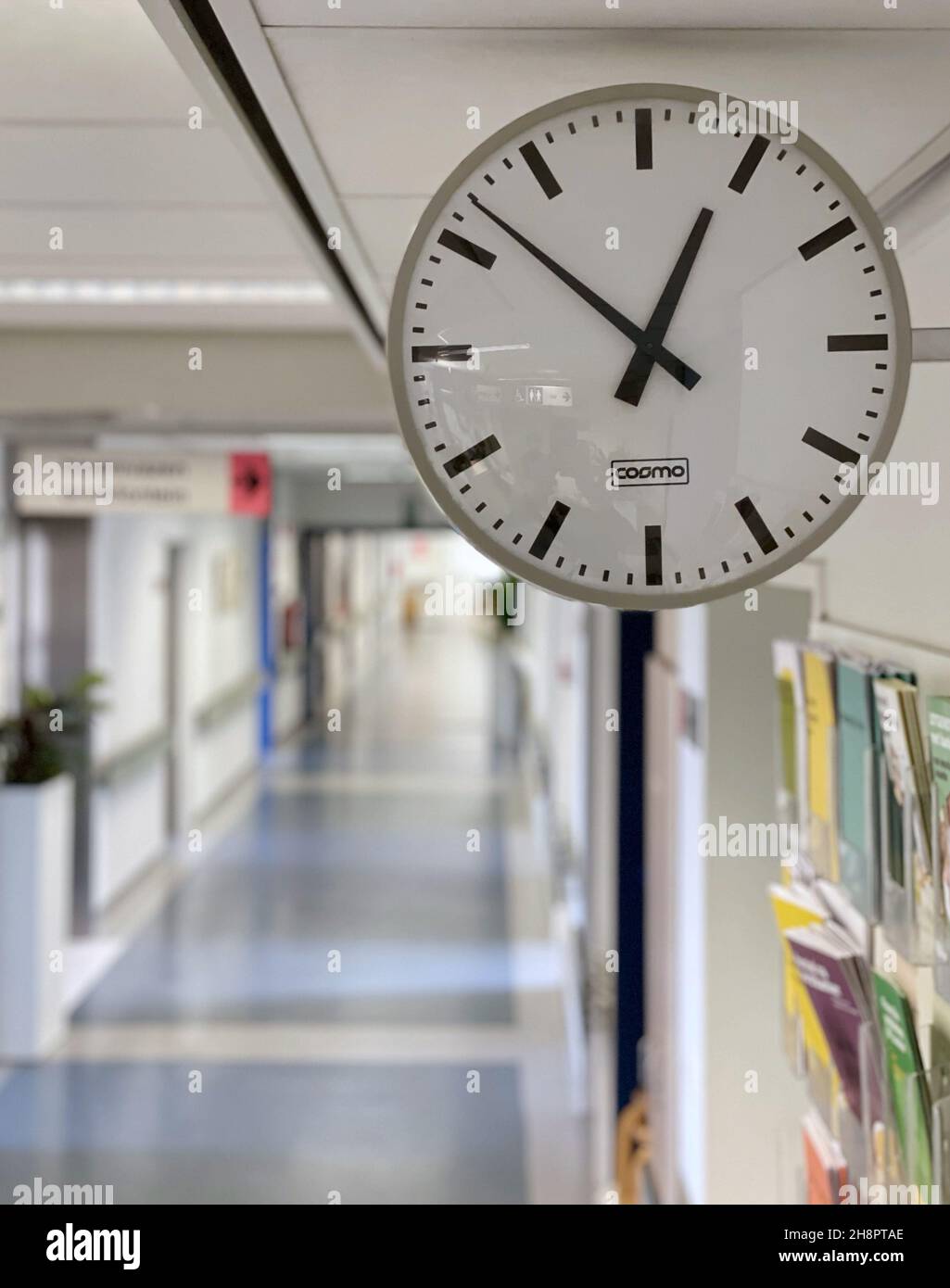 clock in a hallway of a hospital Stock Photo Alamy