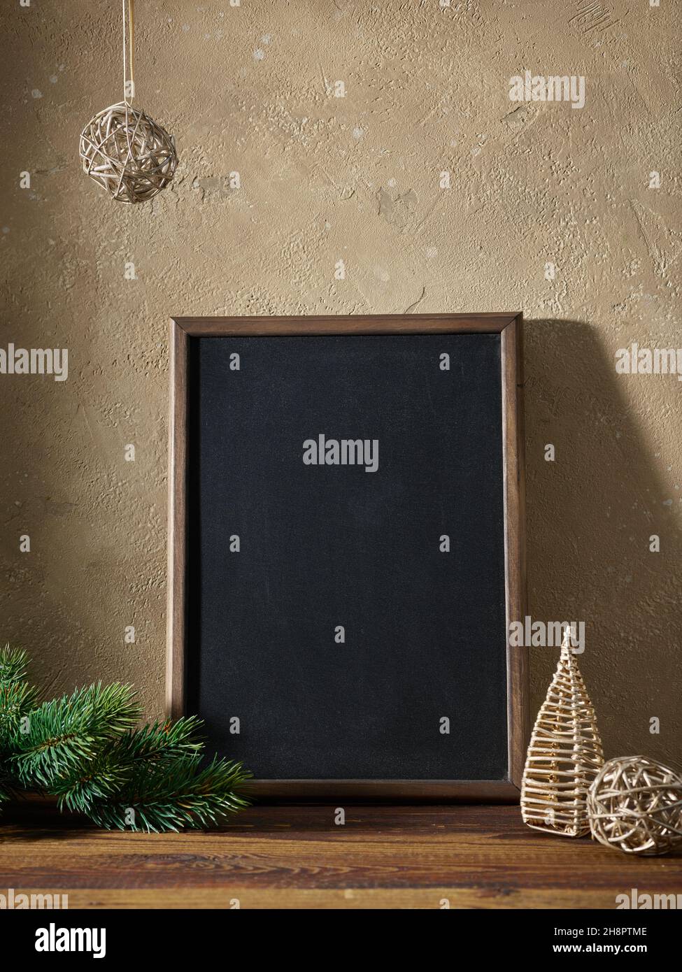 Christmas composition with blackboard and decorations Stock Photo - Alamy