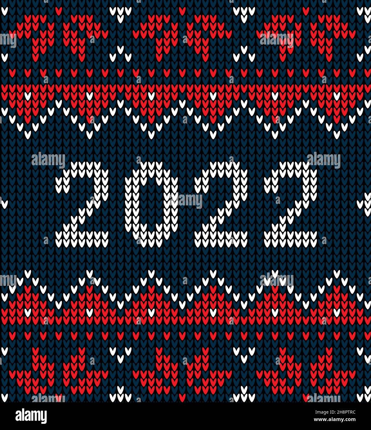 New Year Seamless Knitted Pattern with number 2022. Knitting Sweater