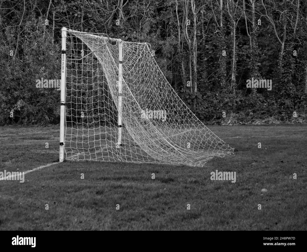 Football nets on goalposts in a Belfast park Stock Photo