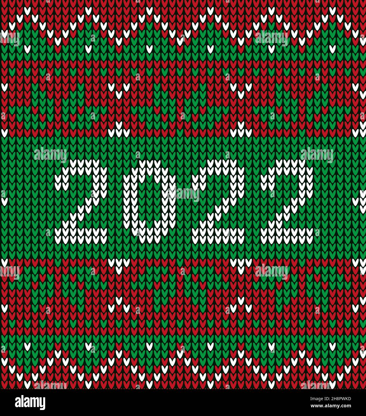 New Year Seamless Knitted Pattern with number 2022. Knitting Sweater Design. Wool Knitted Texture. Vector illustration Stock Vector