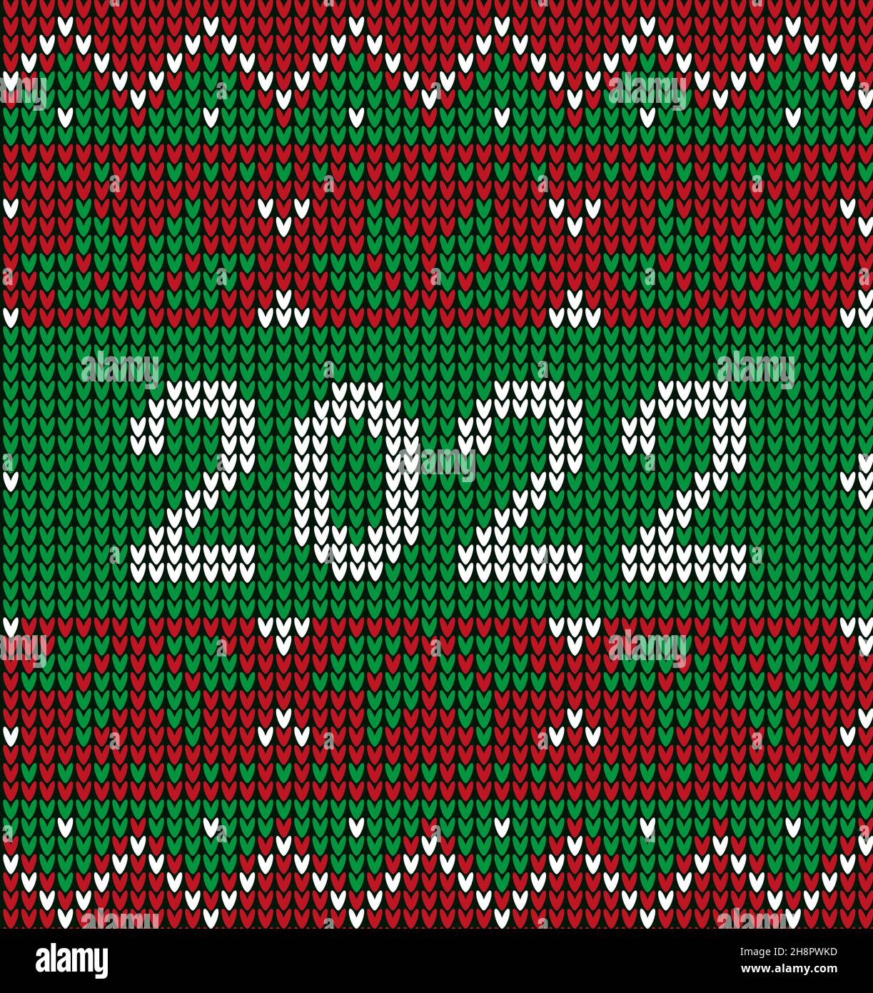 New Year Seamless Knitted Pattern with number 2022. Knitting Sweater
