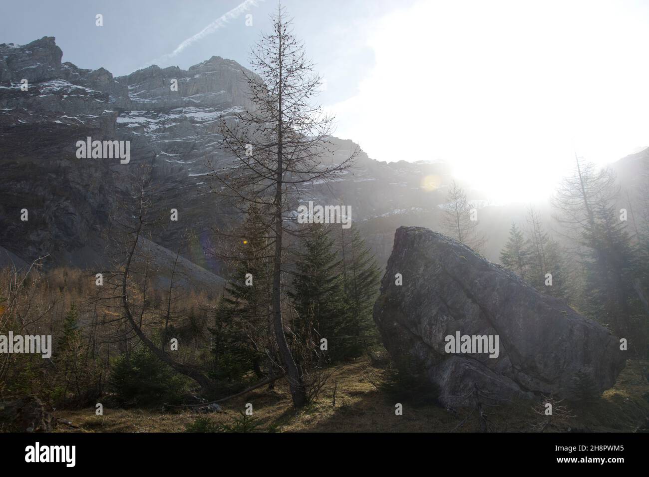 Spätherbst im Val de Nant, einem spektakulären Naturschutzgebiet von Pro Natura Stock Photo