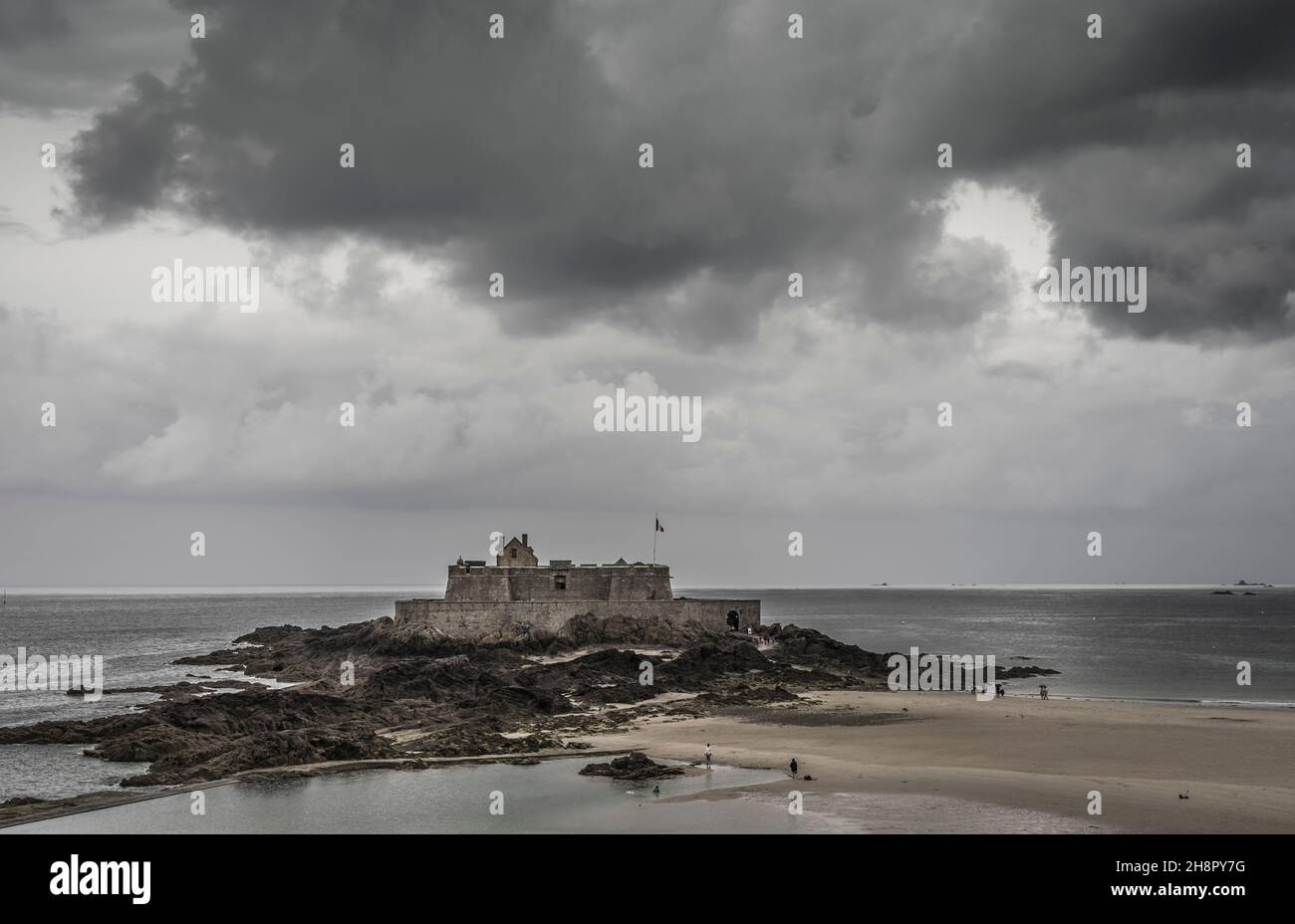 Storm clouds over the sea seen fron Saint Malo. Stock Photo