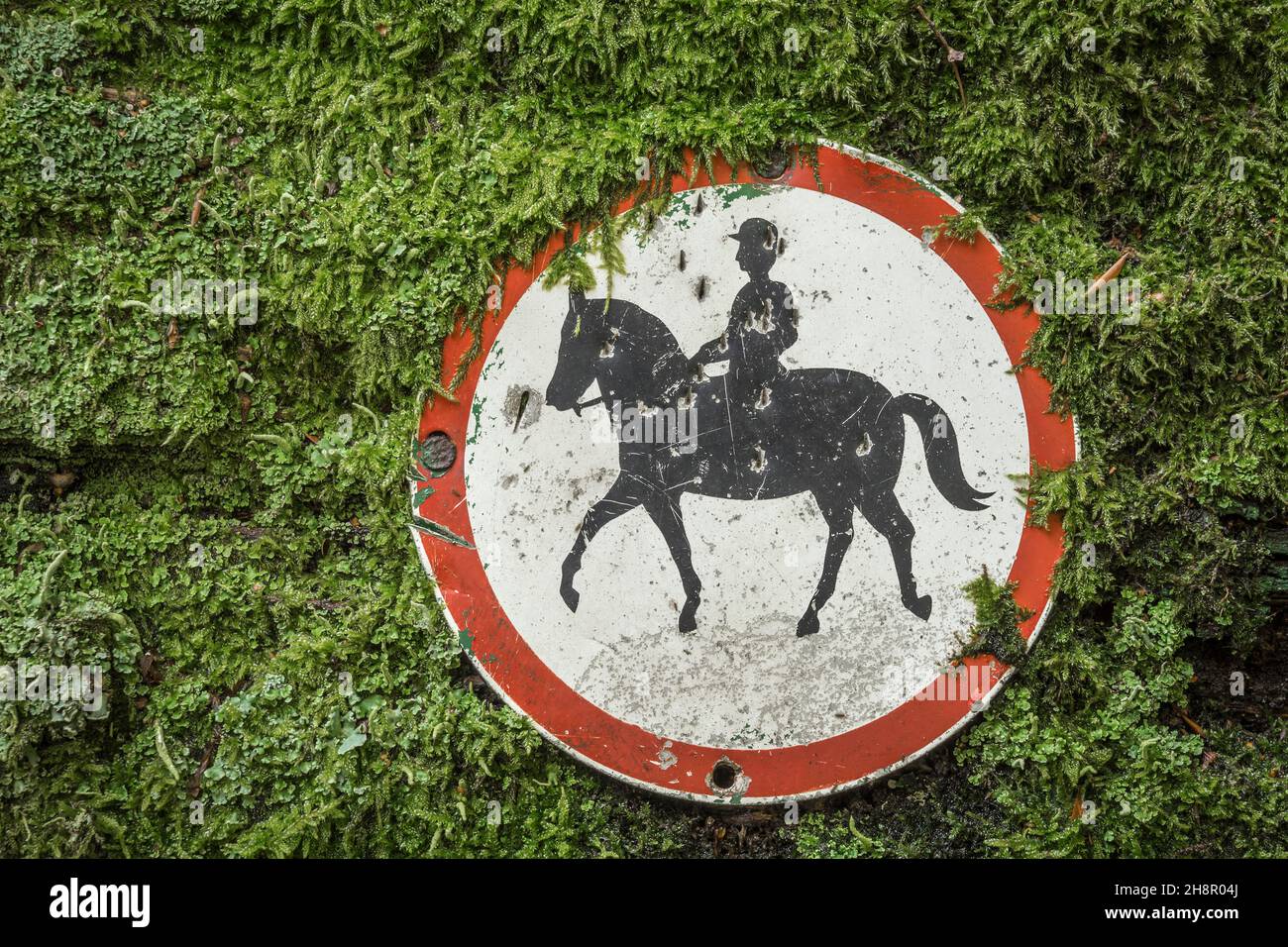 no riding sign in an environmental protected area Stock Photo