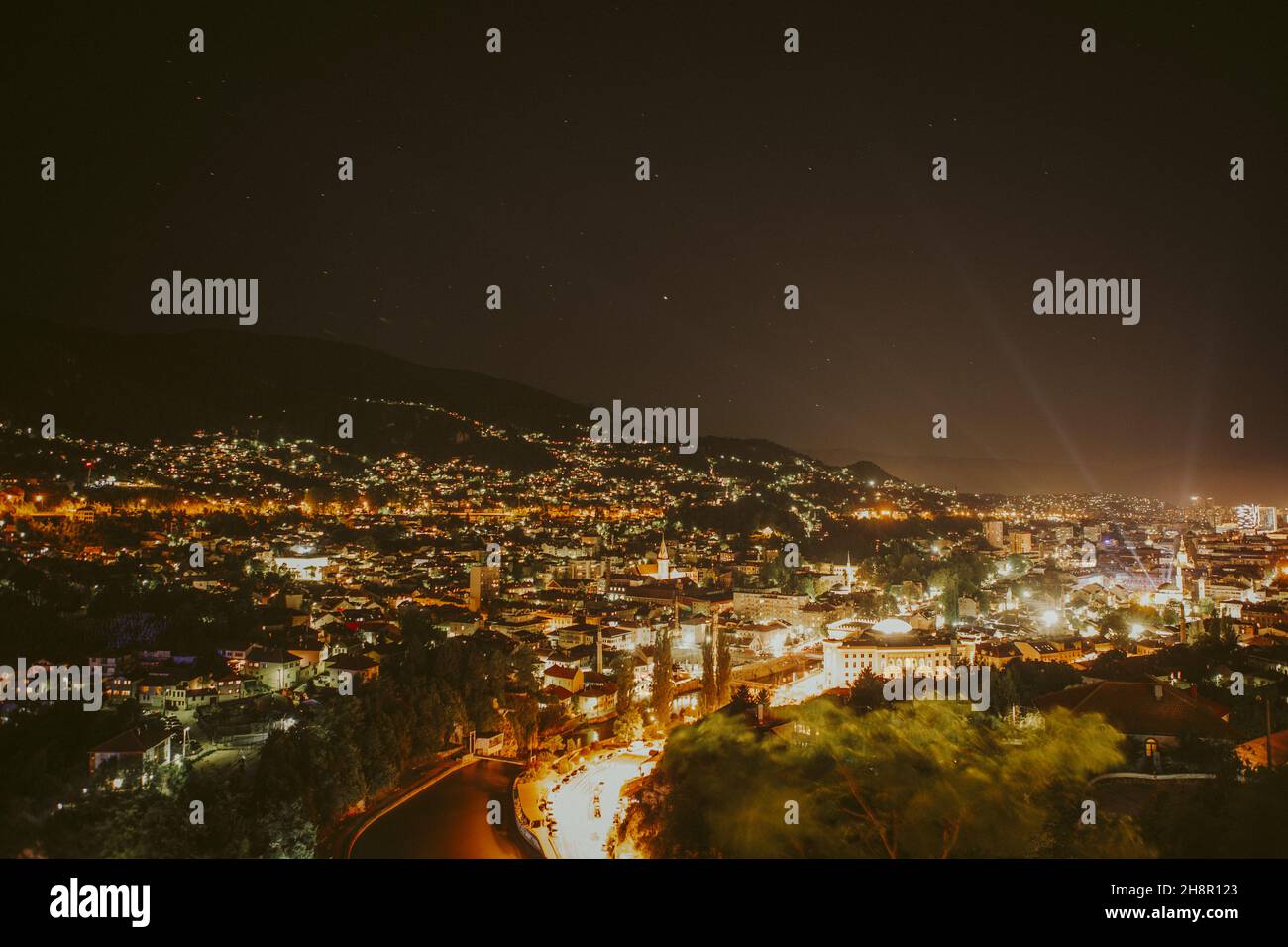 Aerial view of an illuminated city at night Stock Photo - Alamy