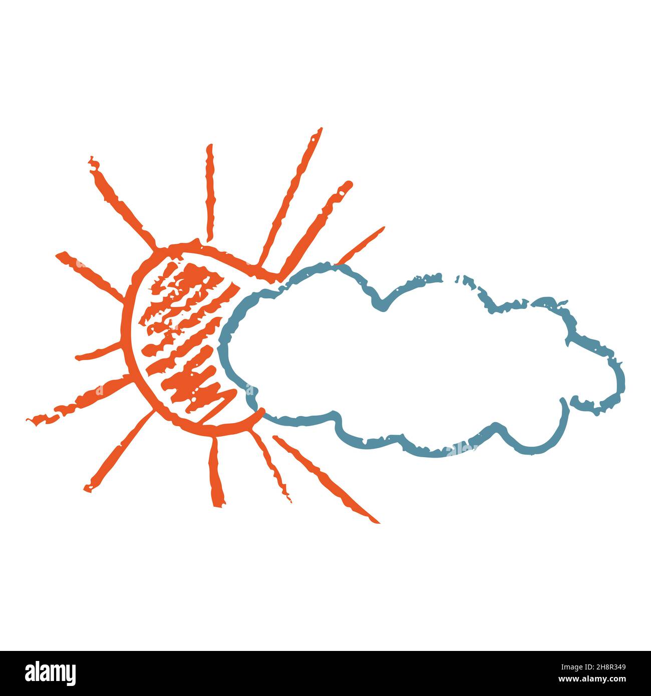 Cute icon in hand draw style. Sun and clouds. Drawing with wax crayons,  children's creativity. Vector illustration. Sign, symbol, pin Stock Vector  Image & Art - Alamy