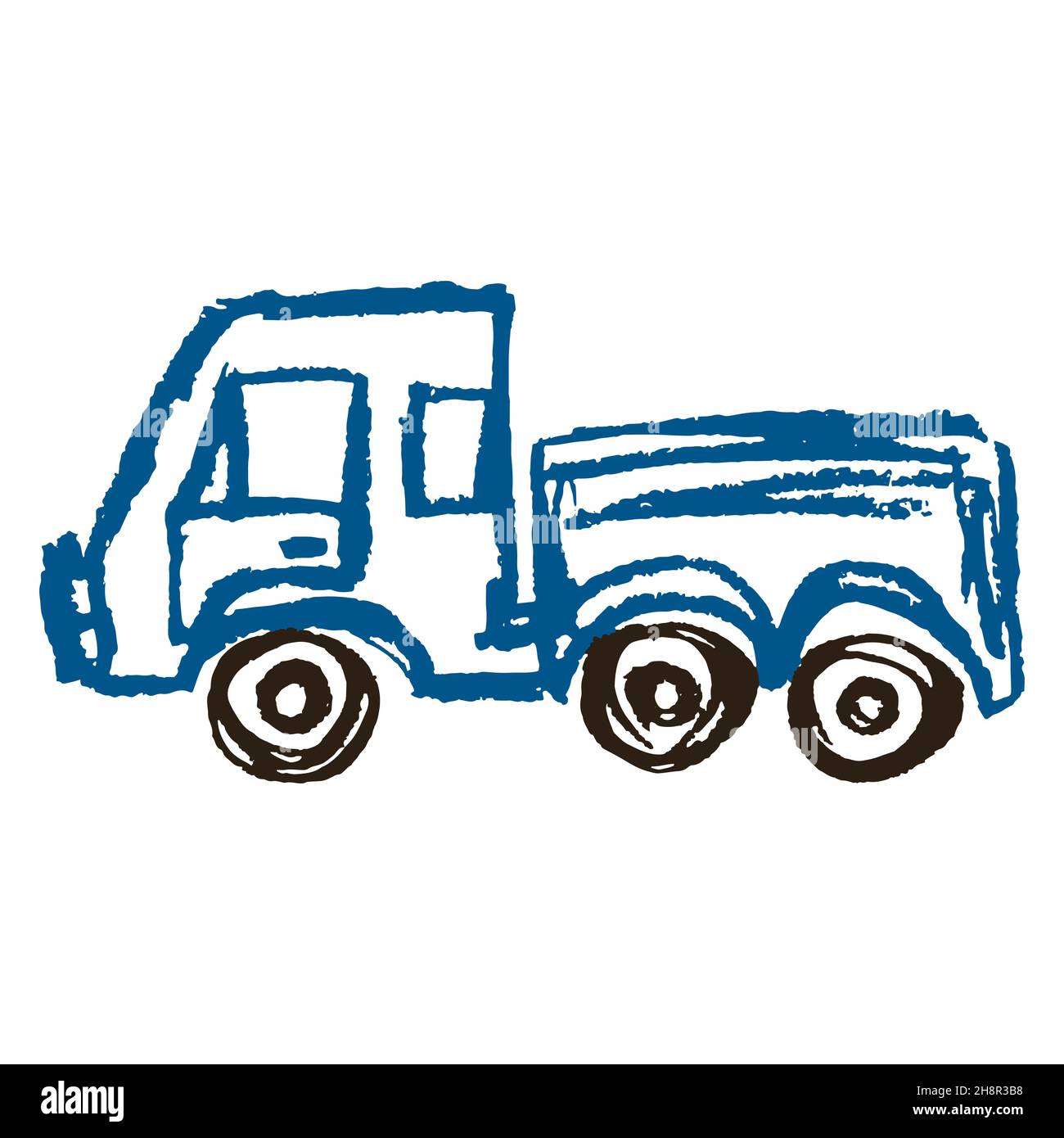 Truck. Icon in hand draw style. Drawing with wax crayons, colored chalk