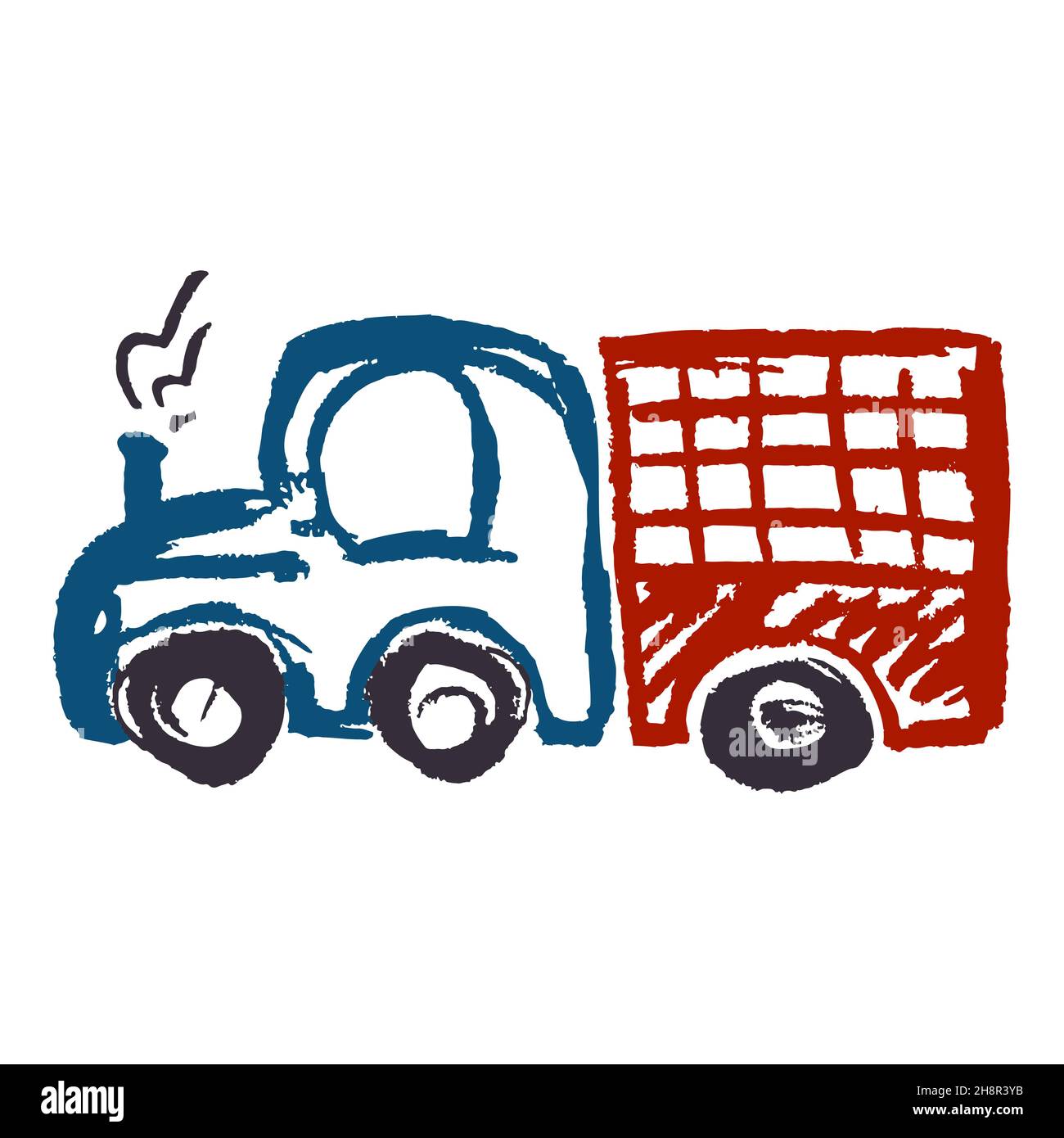 Truck. Icon in hand draw style. Drawing with wax crayons, colored chalk