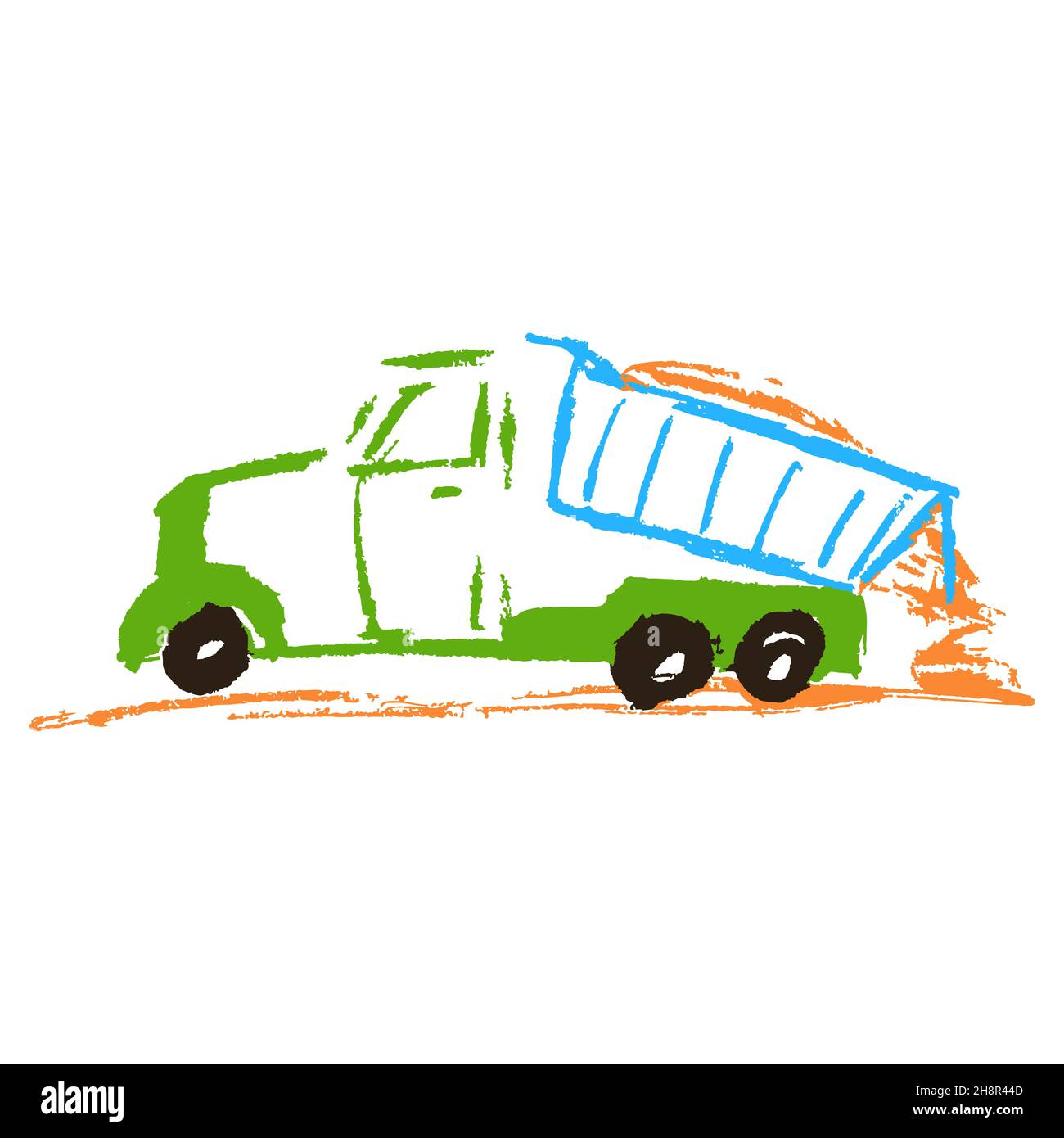 Truck. Icon in hand draw style. Drawing with wax crayons, colored chalk