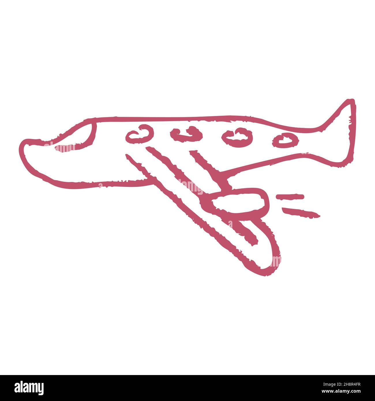 Plane. Icon in hand draw style. Drawing with wax crayons, colored chalk, children's creativity. Sign, symbol Stock Vector