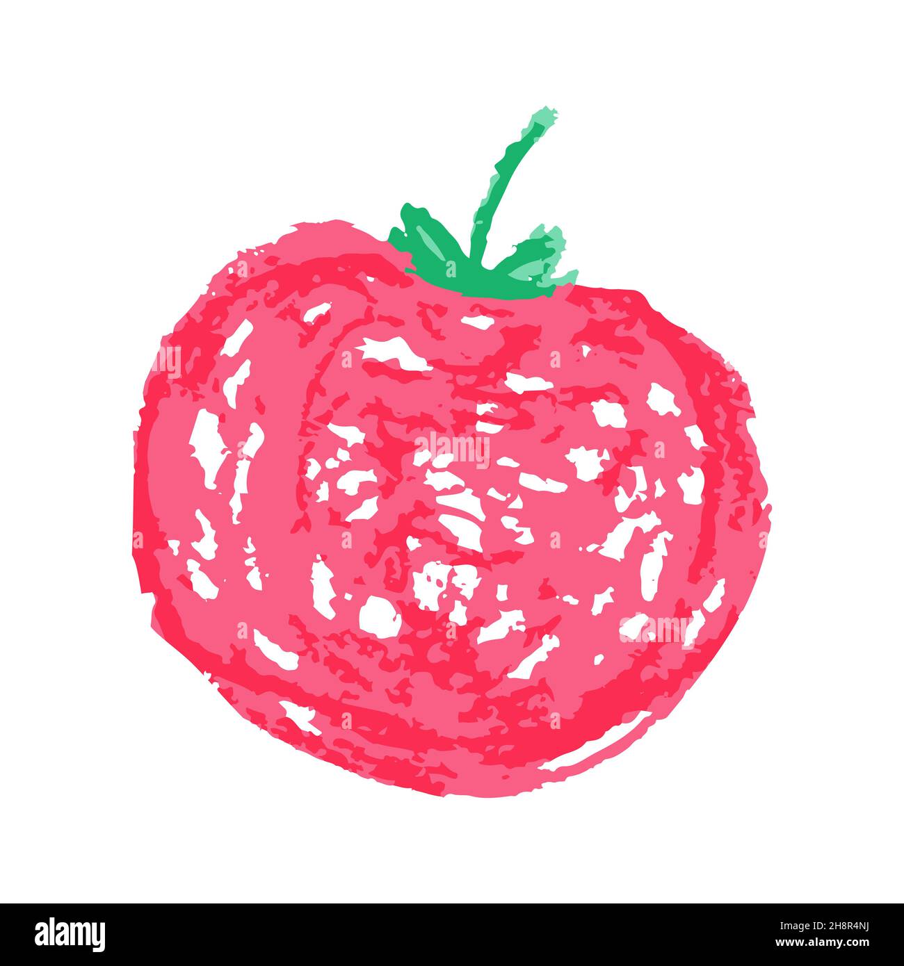 Tomato. Icon in hand draw style. Drawing with wax crayons, colored