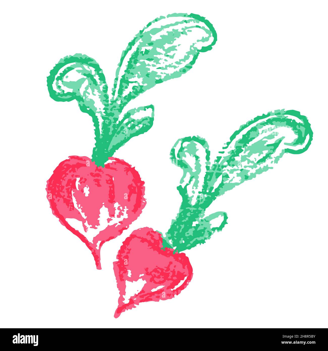 Icon in hand draw style. Radish. Drawing with wax crayons, colored ...