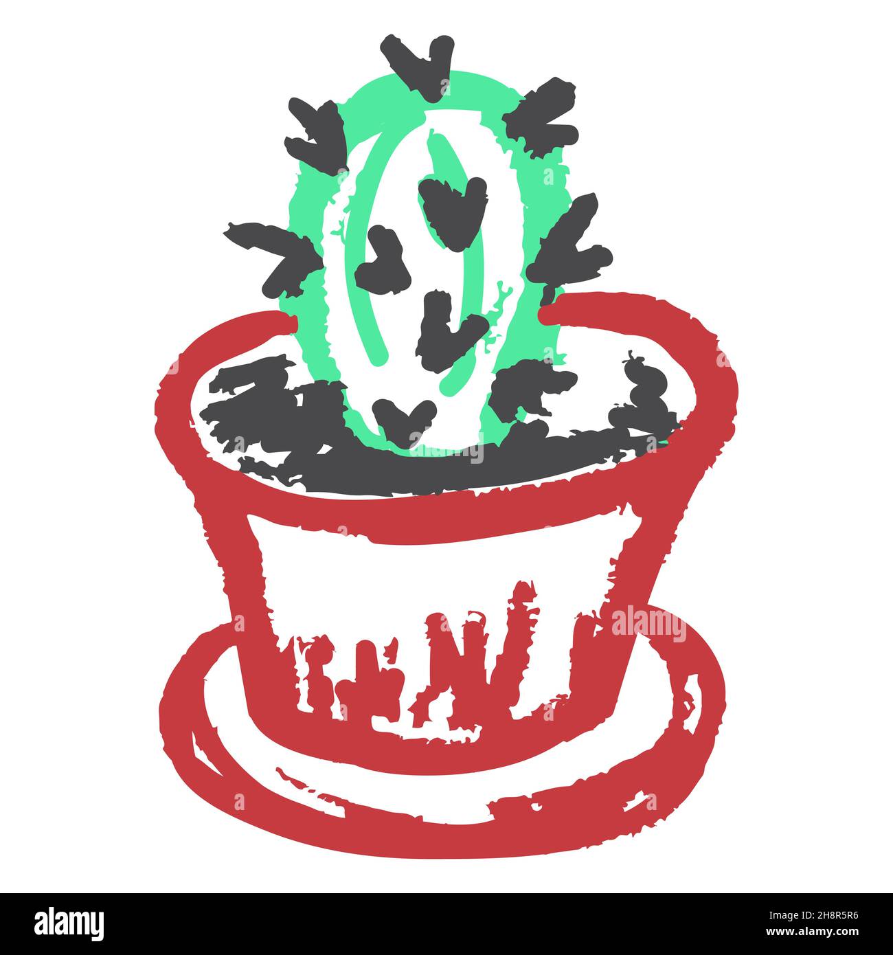 Icon in hand draw style. Cactus. Drawing with wax crayons, colored chalk, children's creativity. Vector Stock Vector