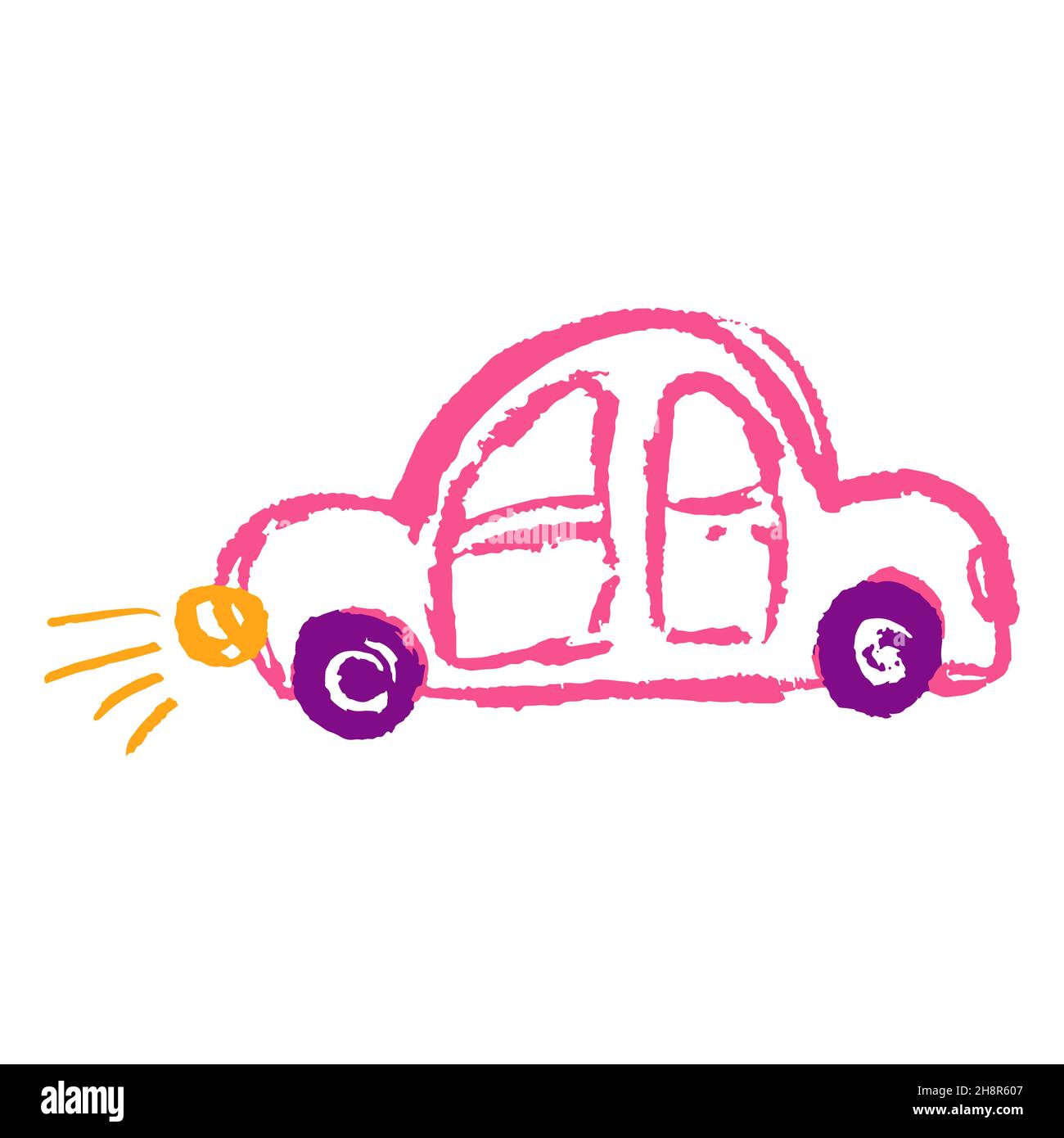 Icon in hand draw style. Car. Drawing with wax crayons, colored chalk