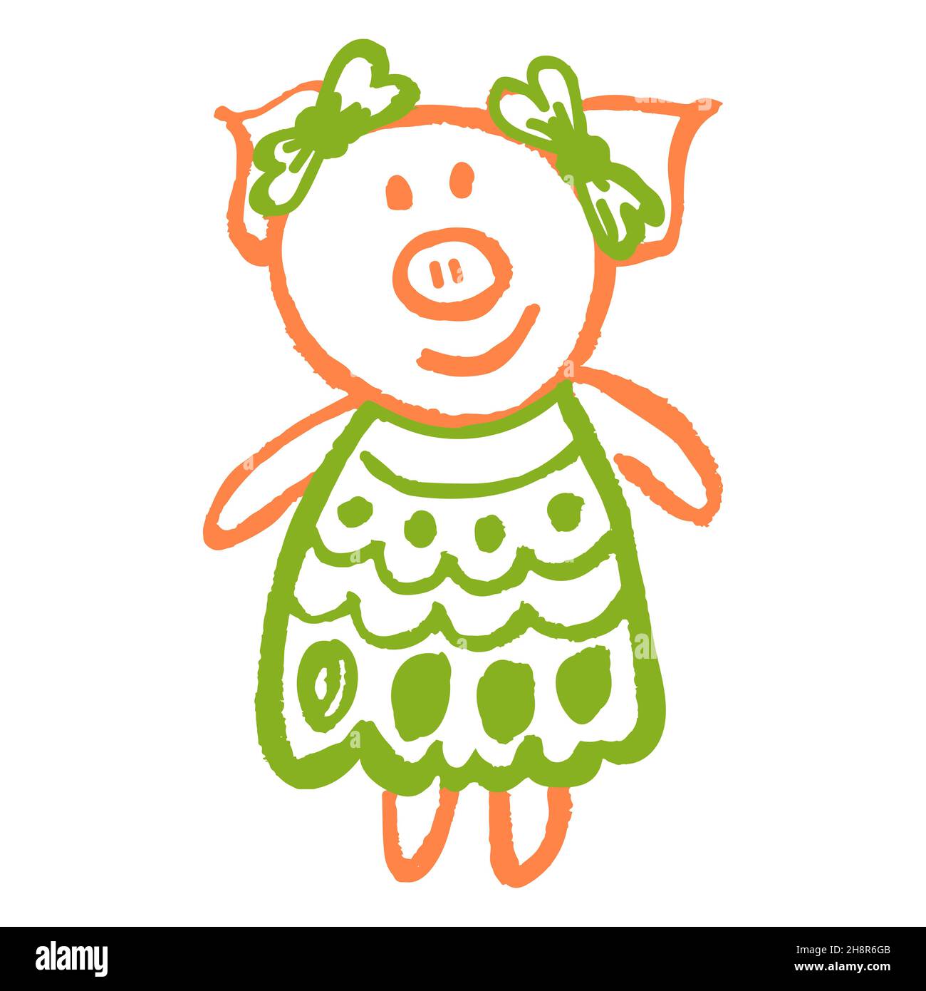 Icon in hand draw style. Pig. Drawing with wax crayons, colored chalk Stock Vector