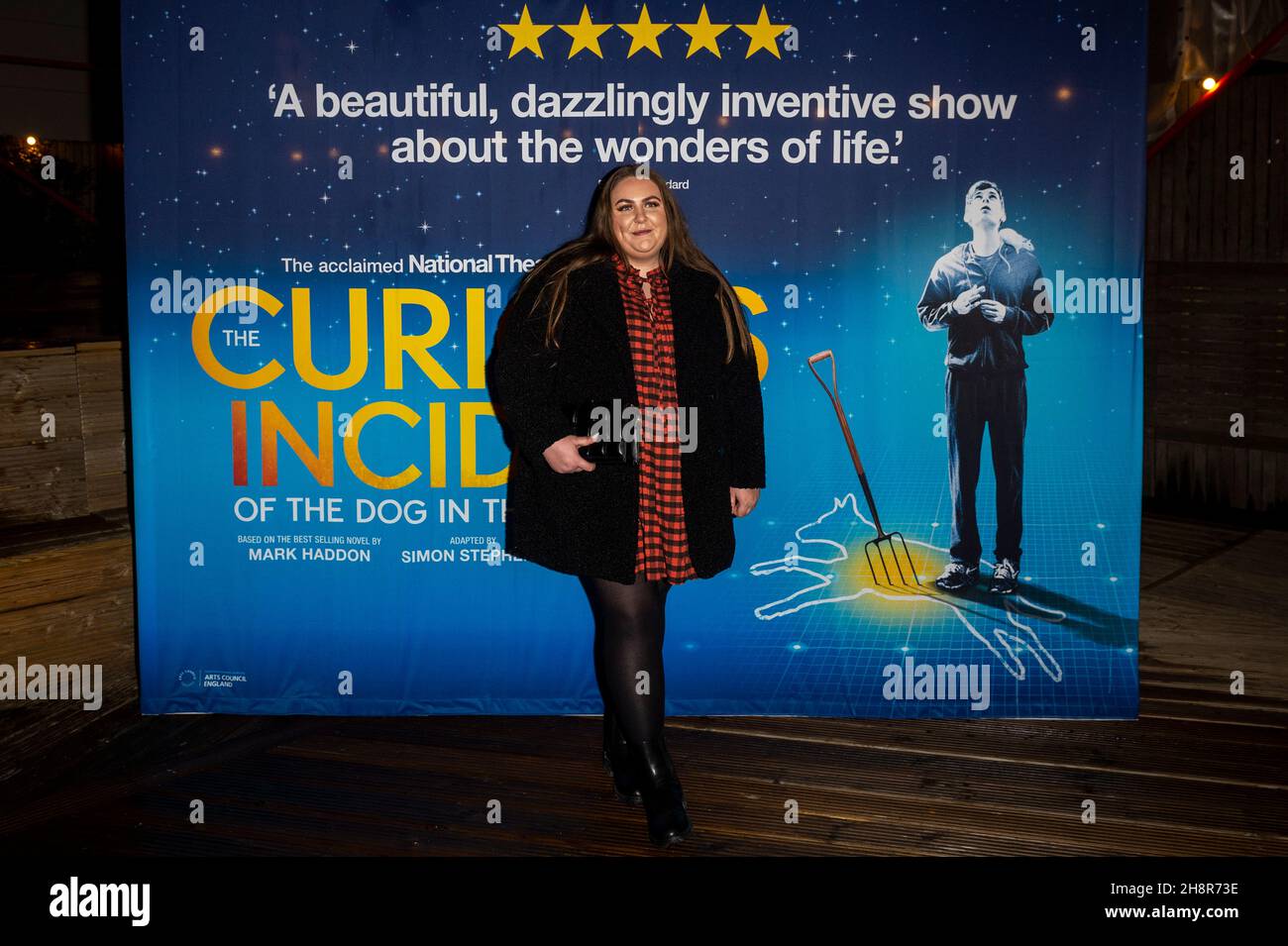 London, UK.  1 December 2021. Clair Norris, actress, arrives for the media night for the National Theatre and Trafalgar Theatre Production's tour of “The Curious Incident of the Dog in the Night-Time” at Troubadour Wembley Park Theatre. Credit: Stephen Chung / Alamy Live News Stock Photo