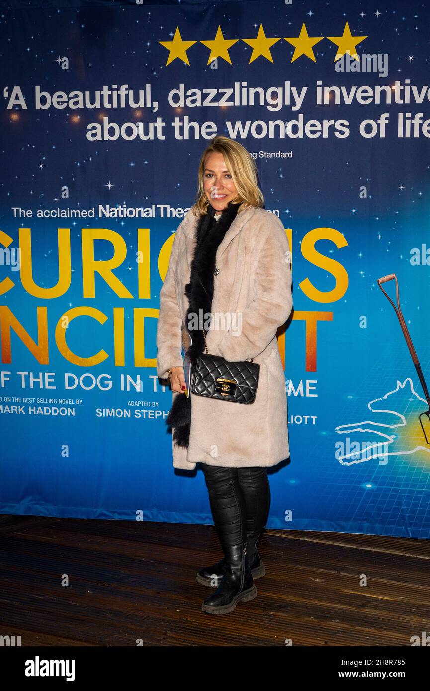 London, UK.  1 December 2021. Laura Hamilton, TV presenter, TV presenter, arrives for the media night for the National Theatre and Trafalgar Theatre Production's tour of “The Curious Incident of the Dog in the Night-Time” at Troubadour Wembley Park Theatre. Credit: Stephen Chung / Alamy Live News Stock Photo