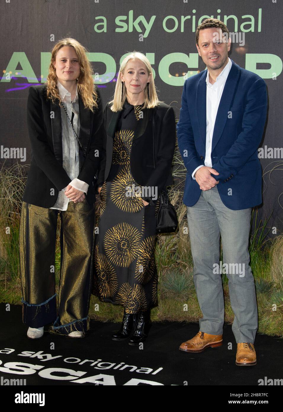 LONDON, ENGLAND - NOVEMBER 30: Katie Carpenter, Jane Featherstone and Chris Fry attend the UK Premiere of Sky Original film 'Landscapers' at Queen Eli Stock Photo